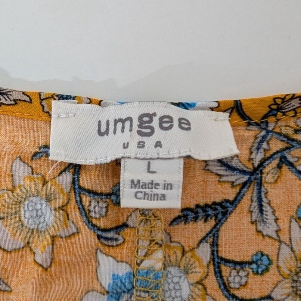 Umgee Floral Dress Womens Size Large Yellow Flutter Sleeve Contrast Hem Pullover - Picture 5 of 10
